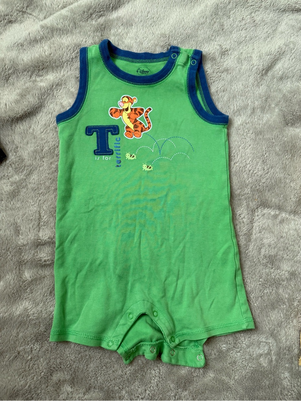 Disney Green Tigger Tank Top Romper with Blue Trim vintage